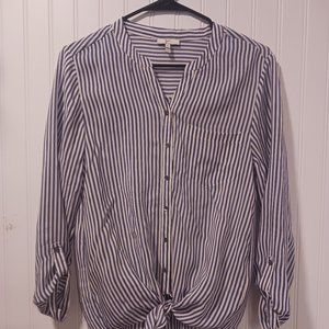 Joie XS Blue White Striped Button Down Top Tie Silk